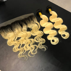 13x4 HD Single Donor 1B/613 Blonde Medium Brown Lace Body Wave